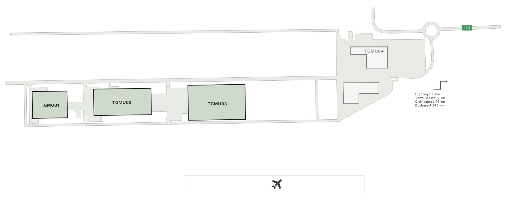 Warehouses CTPark Targu Mures, Cluj-Napoca - warehouses for rent. Siteplan.