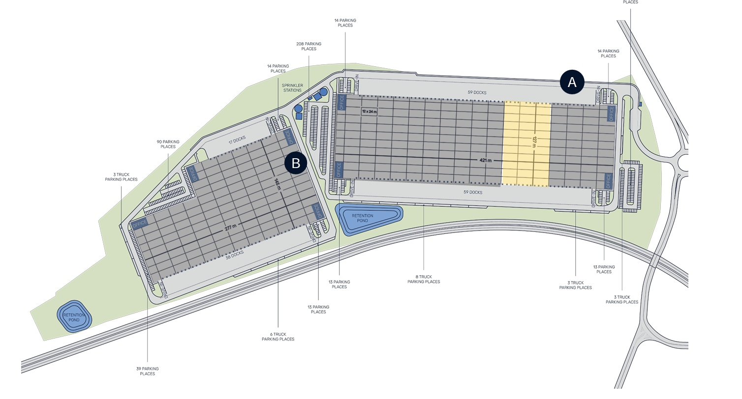 Warehouses for rent in Warehouses Panattoni Park Chomutov North. Siteplan.