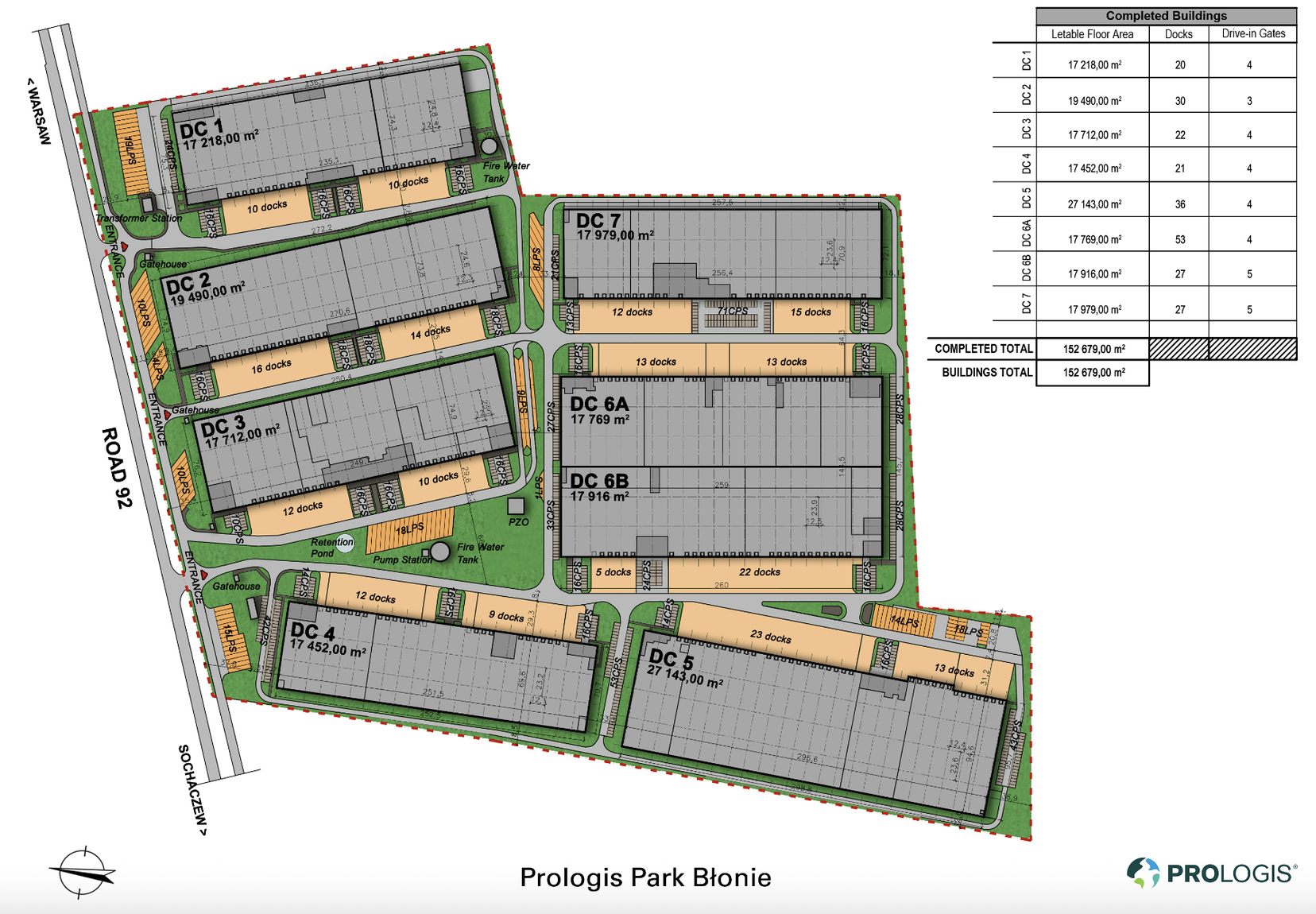 Magazyny do wynajęcia w Magazyny Prologis Park Błonie. Siteplan.