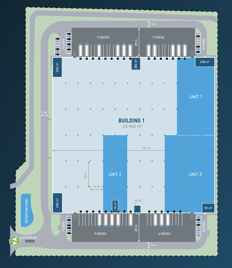 Magazyny do wynajęcia w Magazyny Logicor Błonie. Siteplan.
