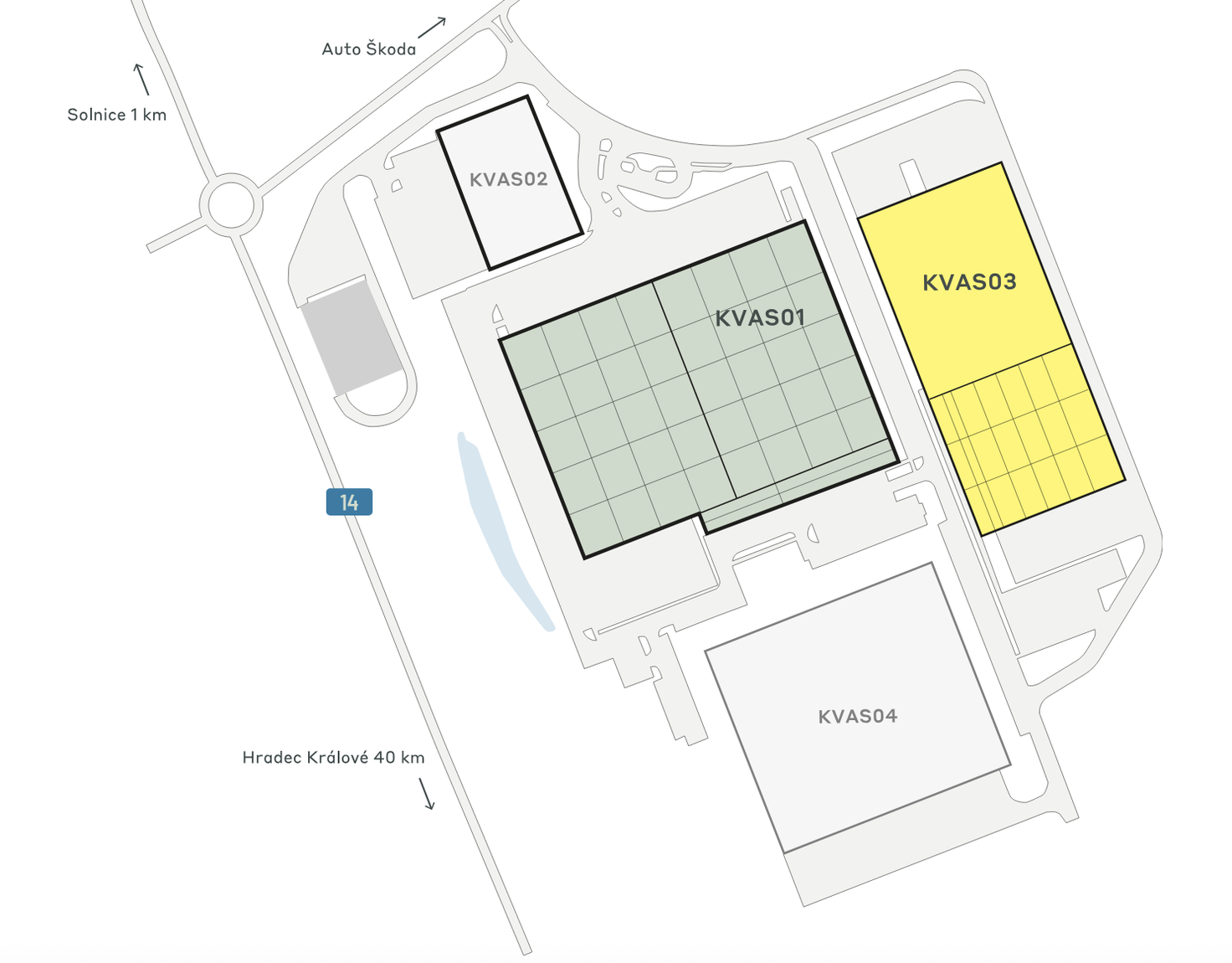 Magazyny do wynajęcia w Magazyny CTPark Kvasiny. Siteplan.