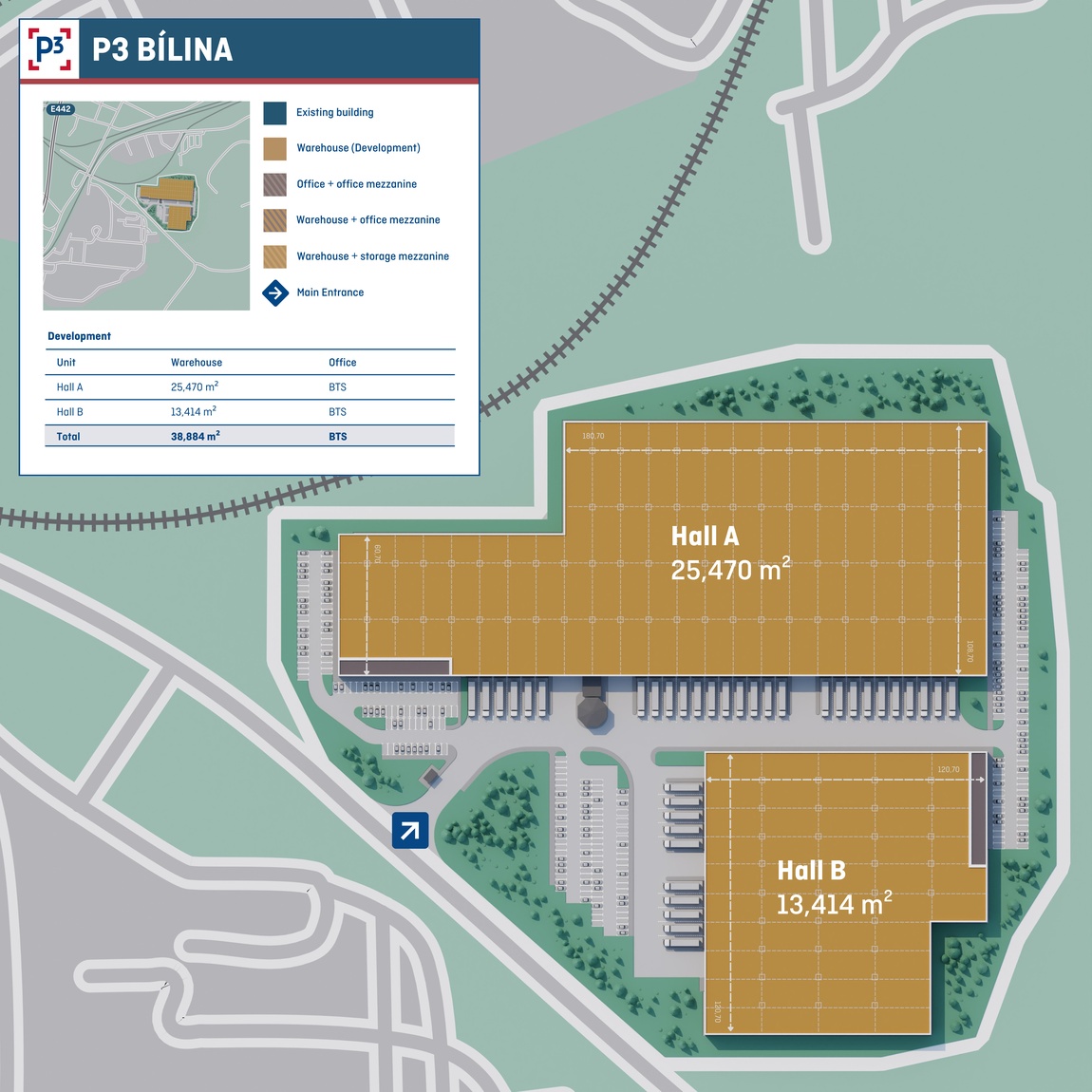Sklady k pronájmu v Sklady P3 Bílina. Siteplan.