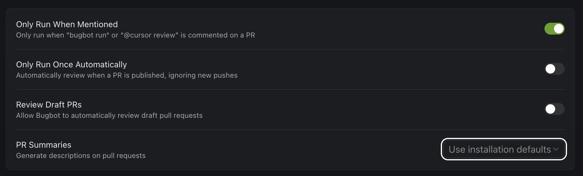Fig.7: Cursor BugBot configuration