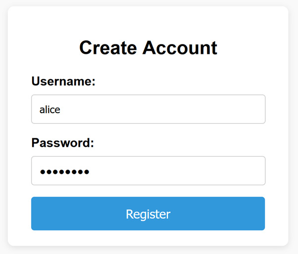 Registration form on the relevant website
