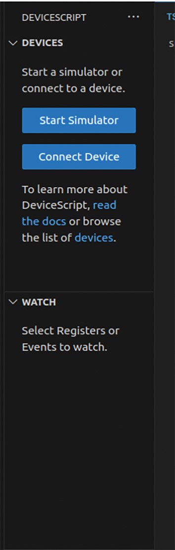 Toolbar to manage DeviceScript