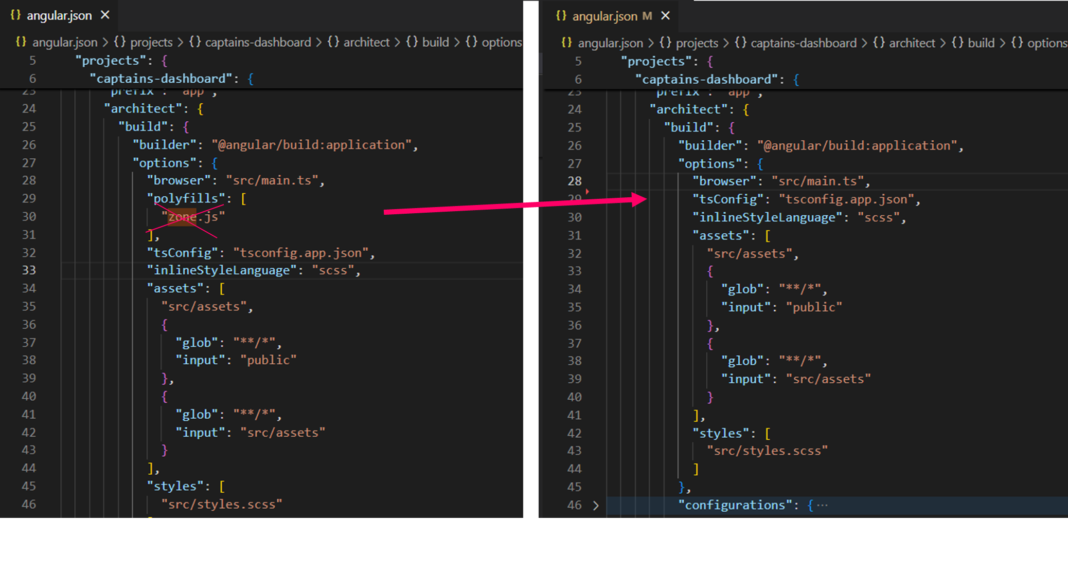 Remove zone.js from build config in angular.json