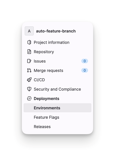 Environments overview on the GitLab server