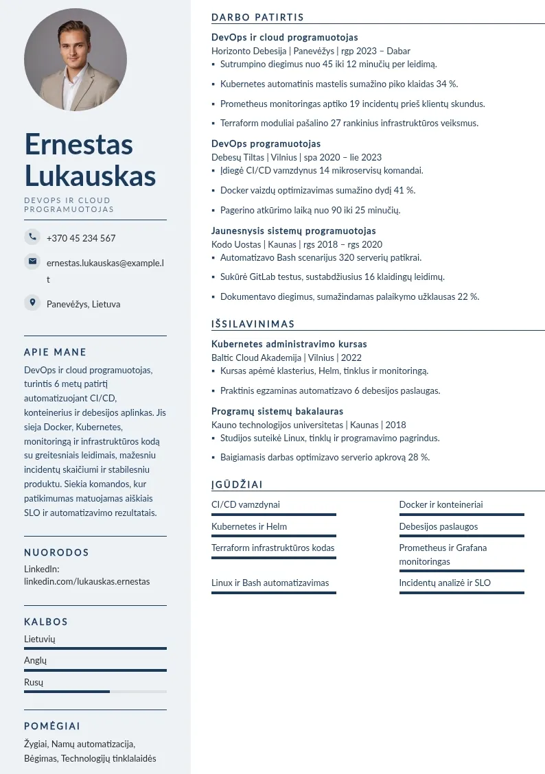 DevOps ir cloud programuotojo CV
