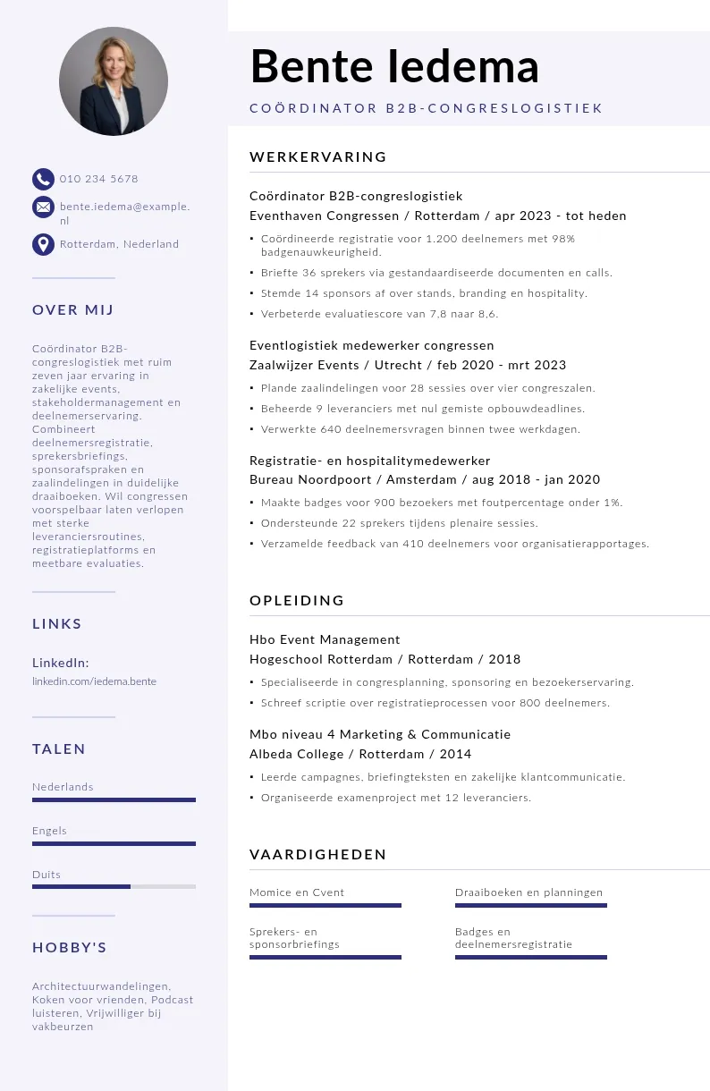 B2B-congreslogistiek cv voorbeeld