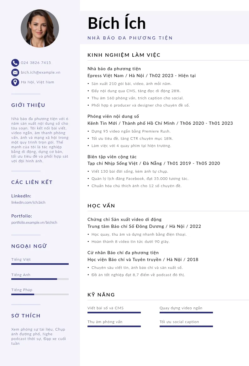 CV nhà báo đa phương tiện
