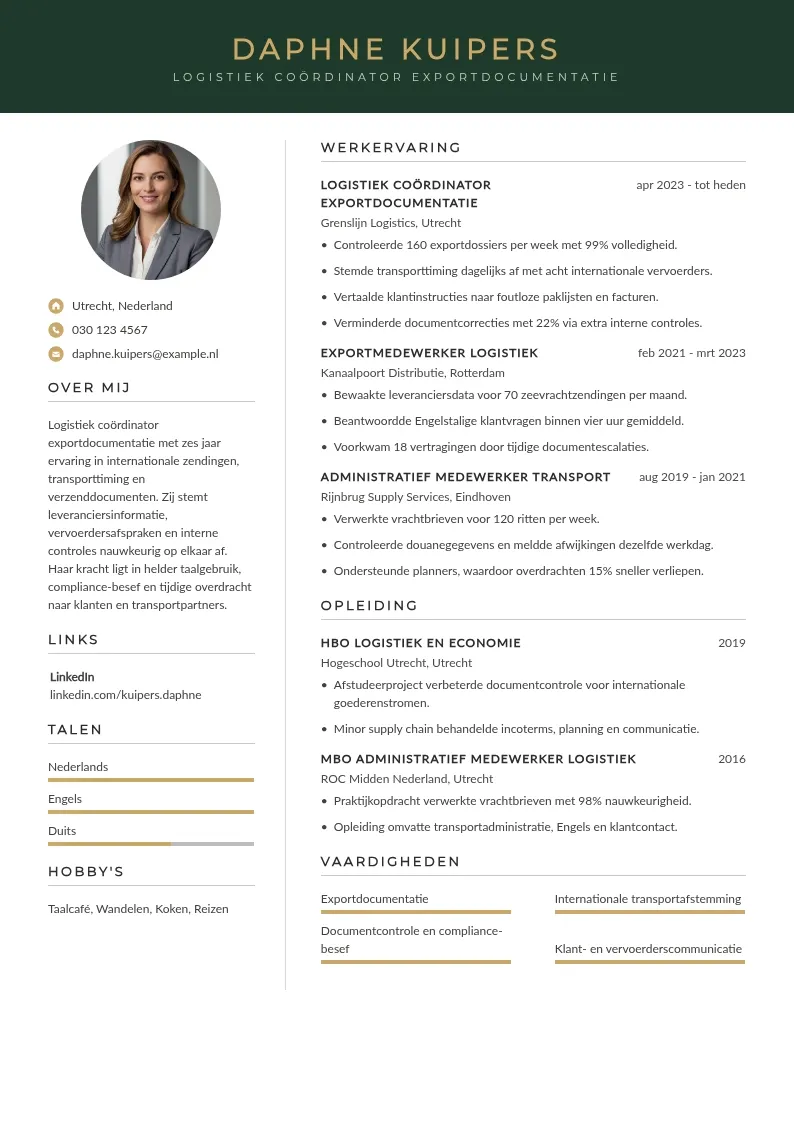 Cv-voorbeeld logistieke exportdocumentatie