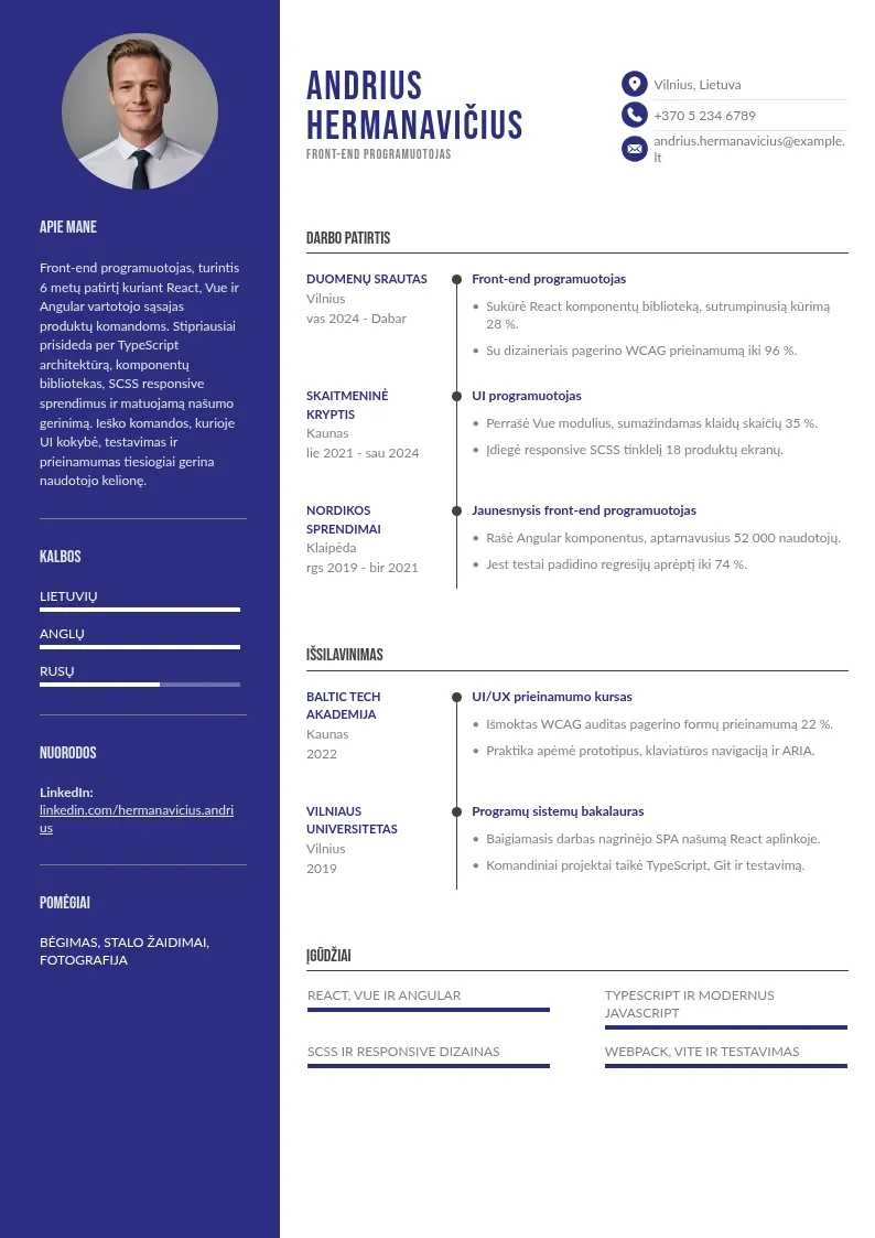 Front-end programuotojo CV