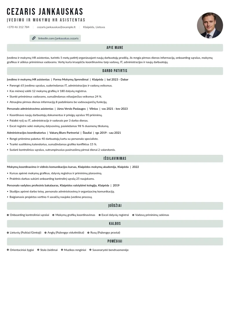 CV įvedimui ir mokymams