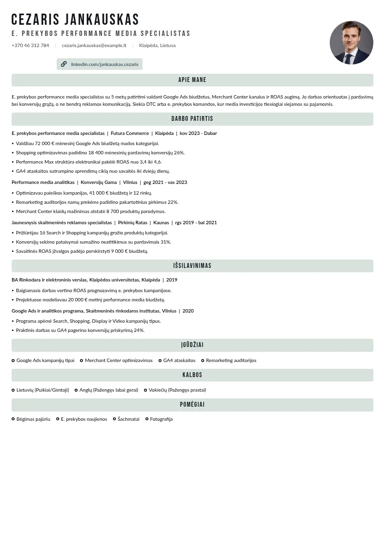E. prekybos reklamos specialisto CV pavyzdys