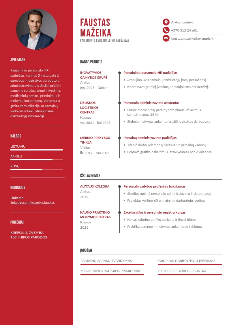 CV pamaininiam personalui