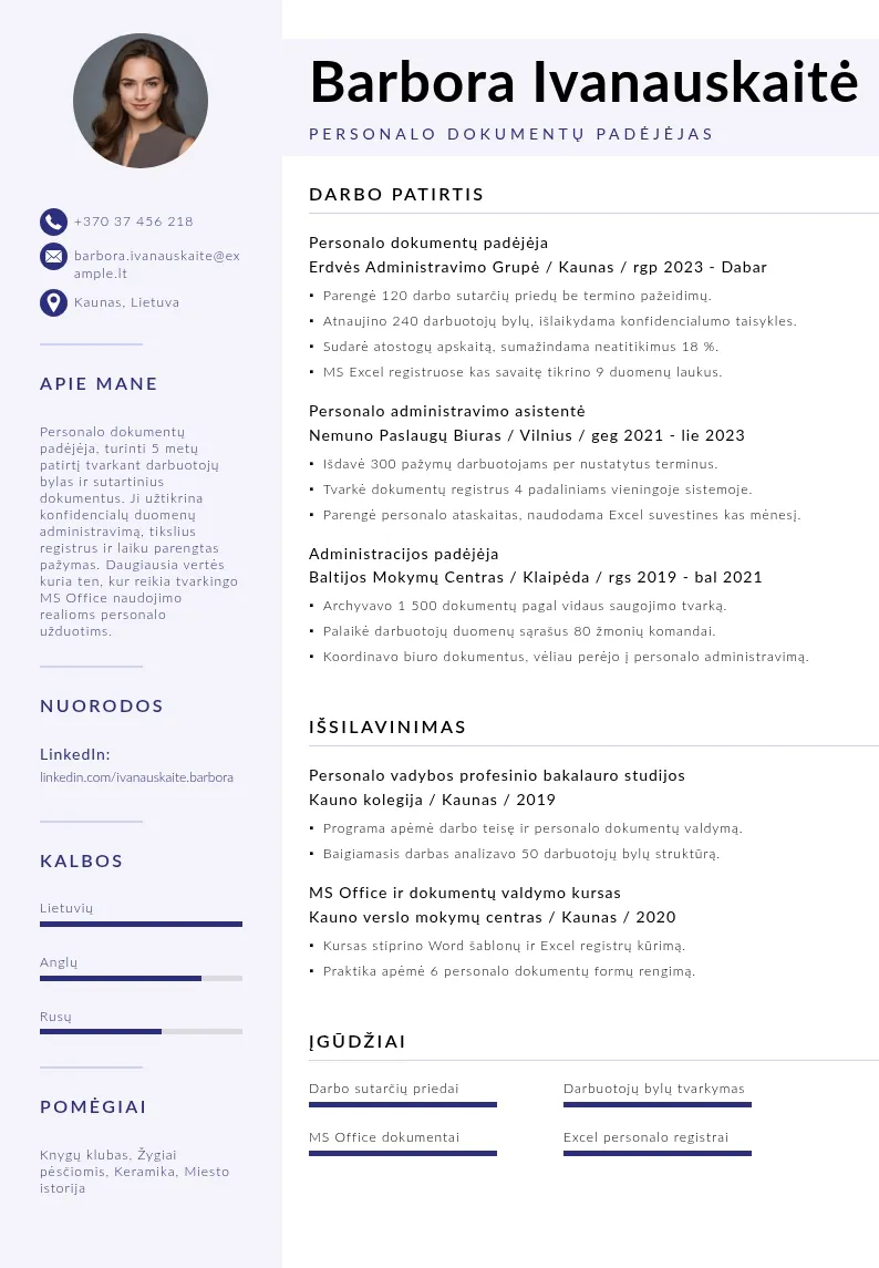 CV personalo dokumentams