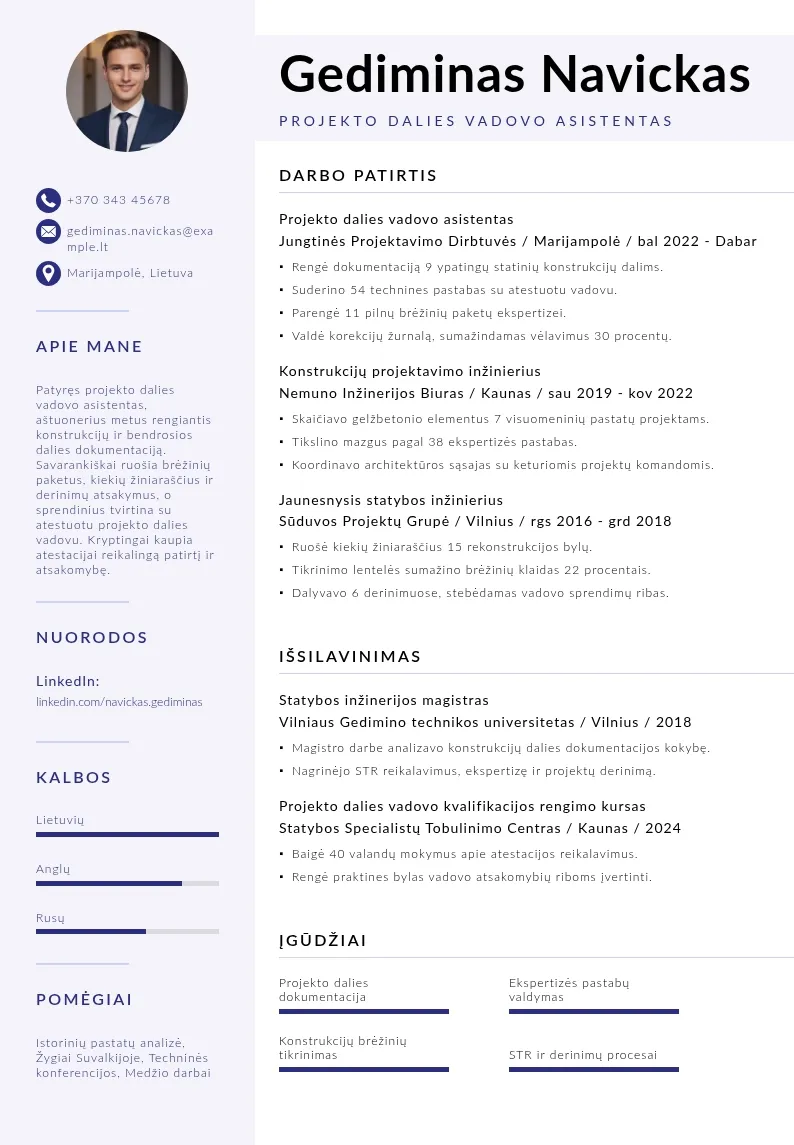 Projekto dalies vadovo kelias