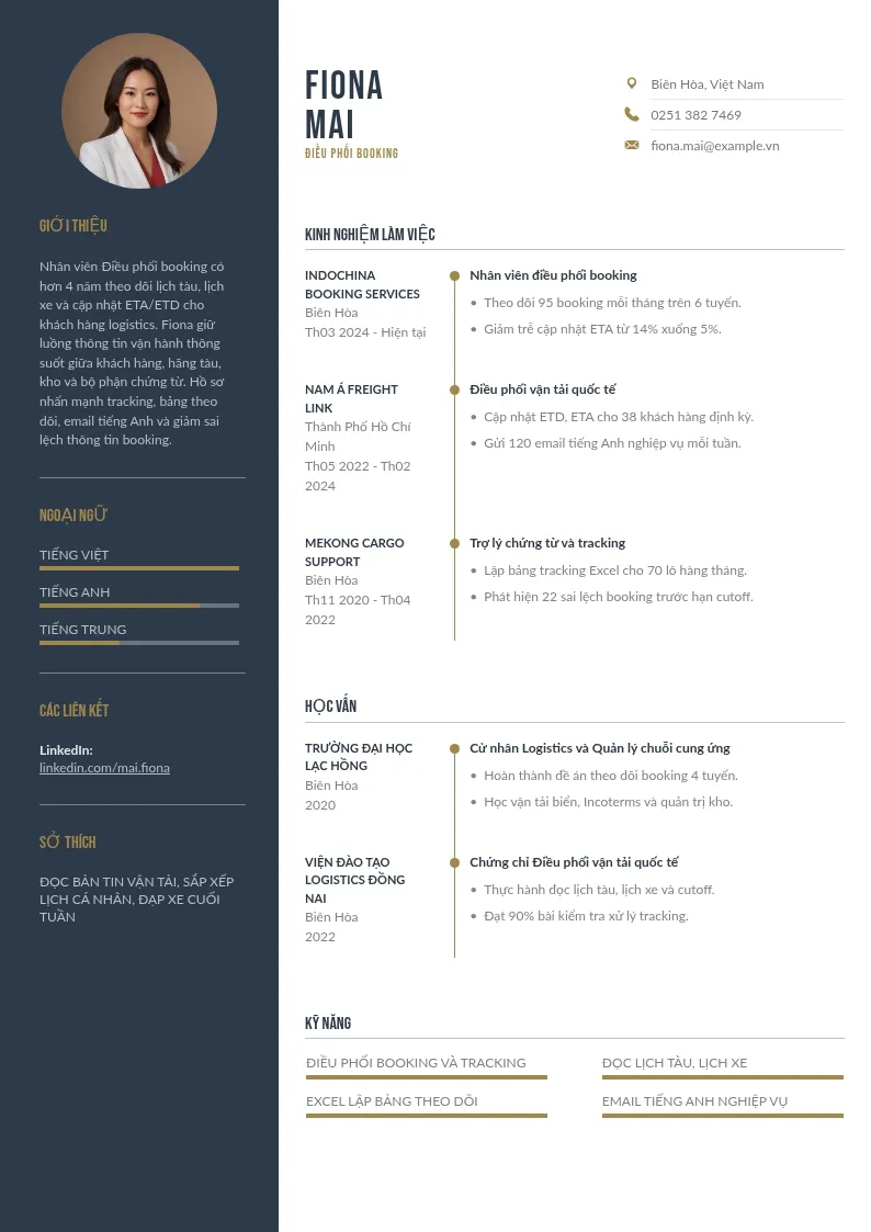 CV điều phối booking