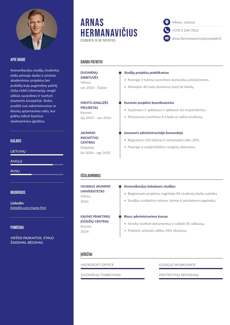 Studento CV be patirties