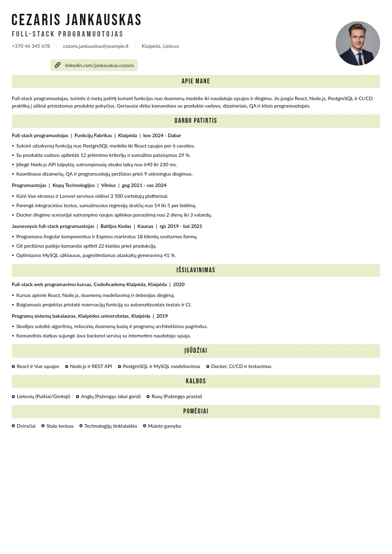 Full-stack programuotojo CV