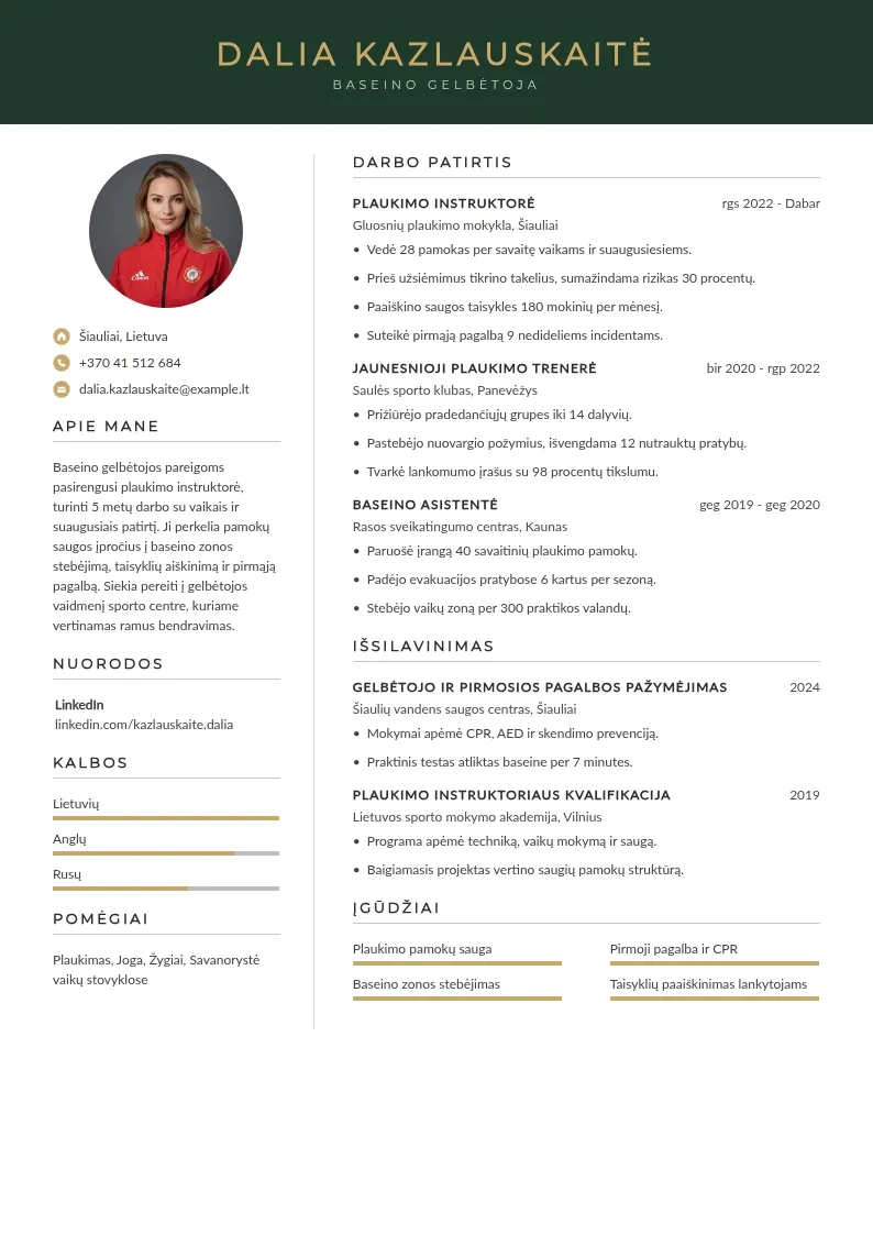Plaukimo instruktoriaus patirtis