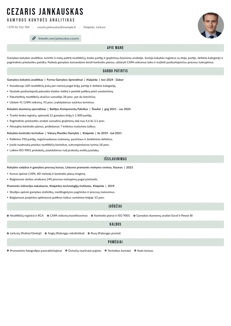 Gamybos neatitikčių analizė