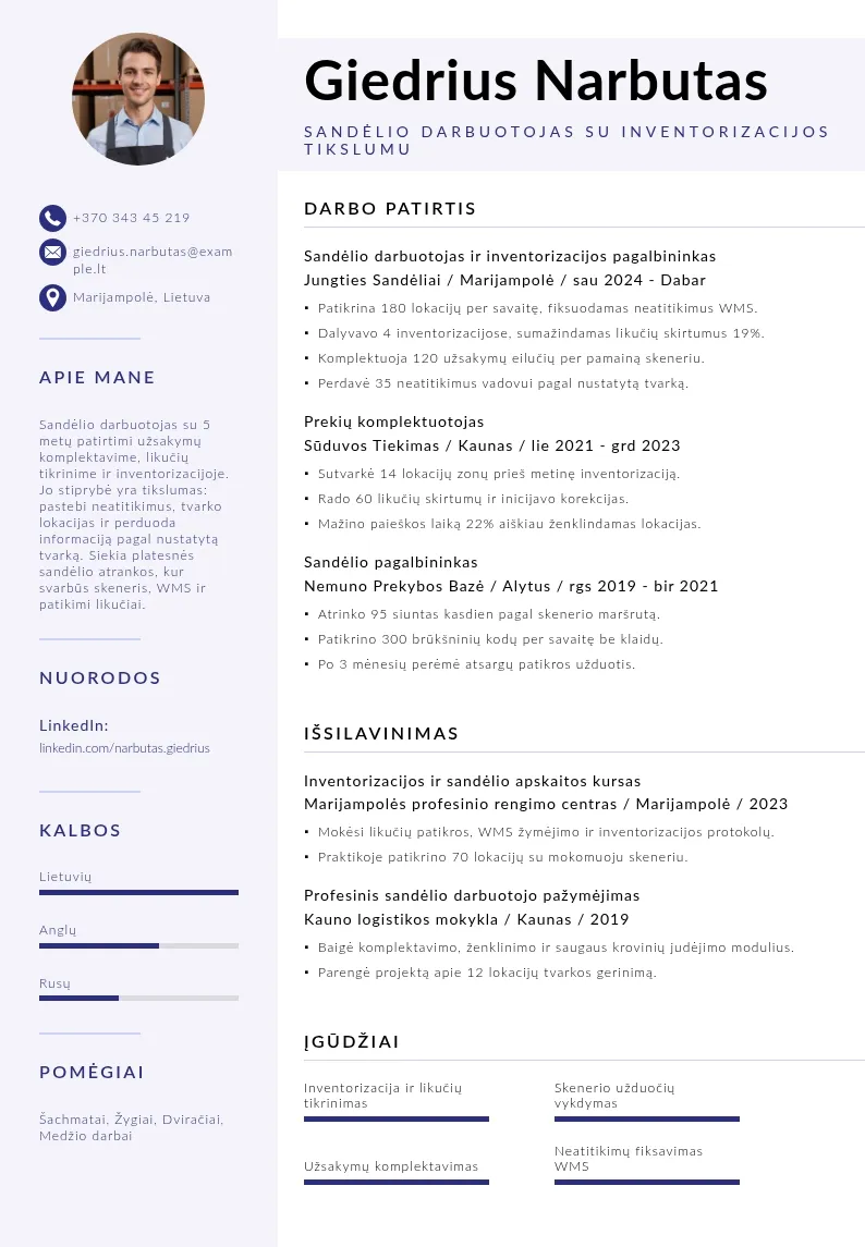Inventorizacijos tikslumas CV pavyzdys