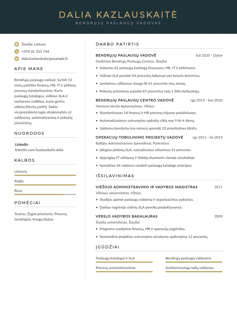 Bendrųjų paslaugų CV