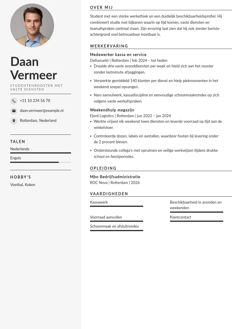 Studentenrooster met vaste diensten