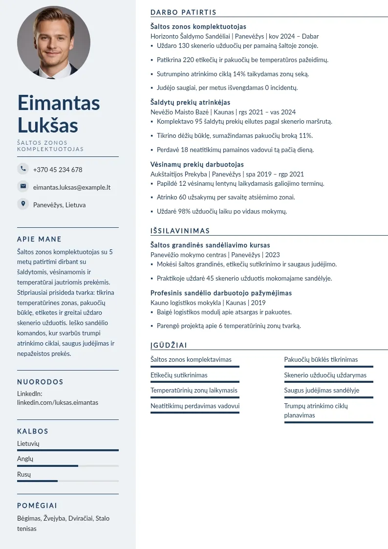 Šaltos zonos komplektavimas CV pavyzdys