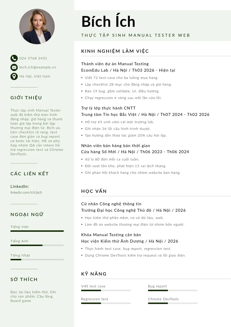 Intern manual kiểm thử web