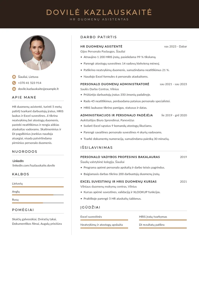 CV HR duomenims