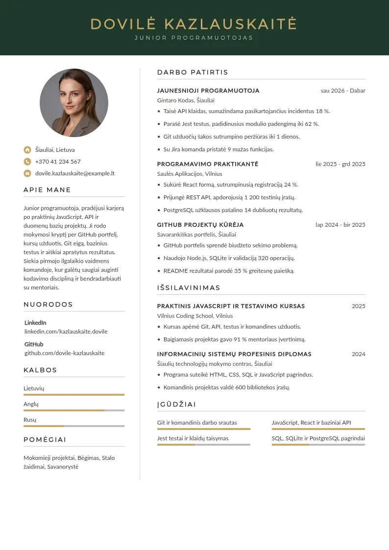 Junior programuotojo CV