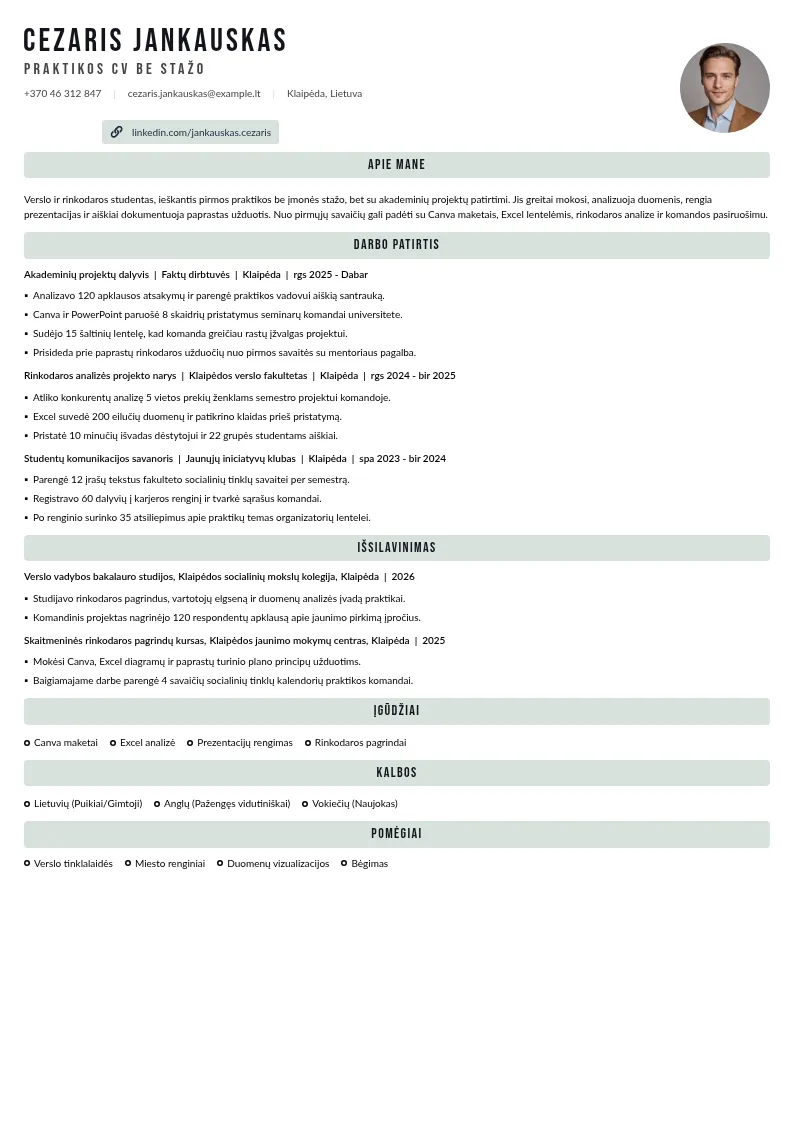 Praktikos CV be stažo