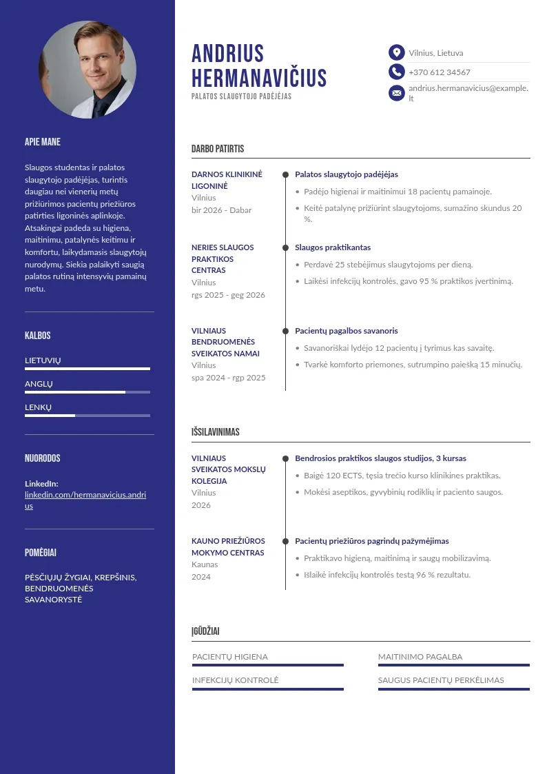 Palatos slaugytojo padėjėjo CV