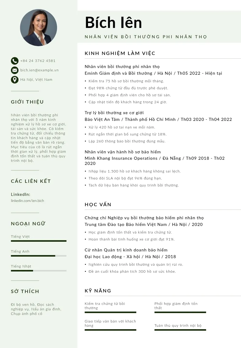 CV bồi thường phi nhân thọ