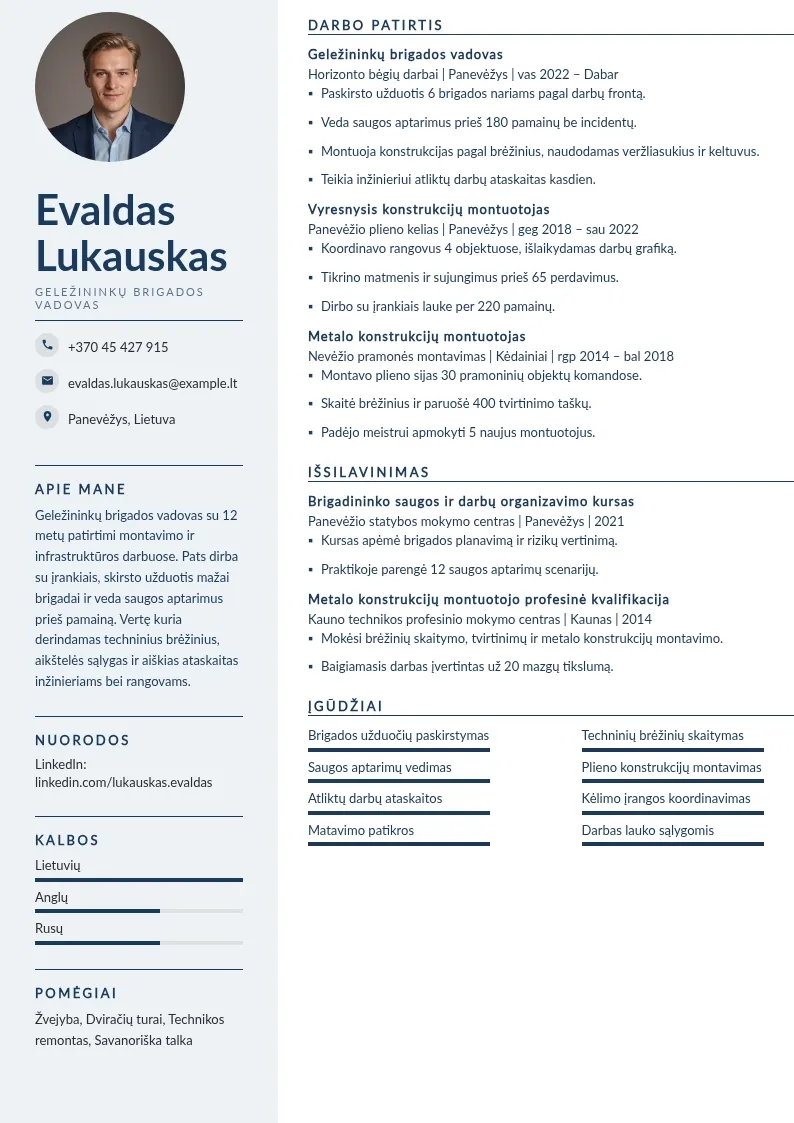 Brigados vadovo CV