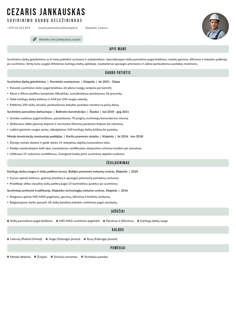 Suvirinimo darbų CV