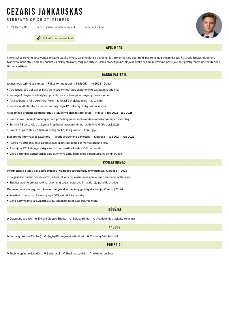 Studento CV su studijomis