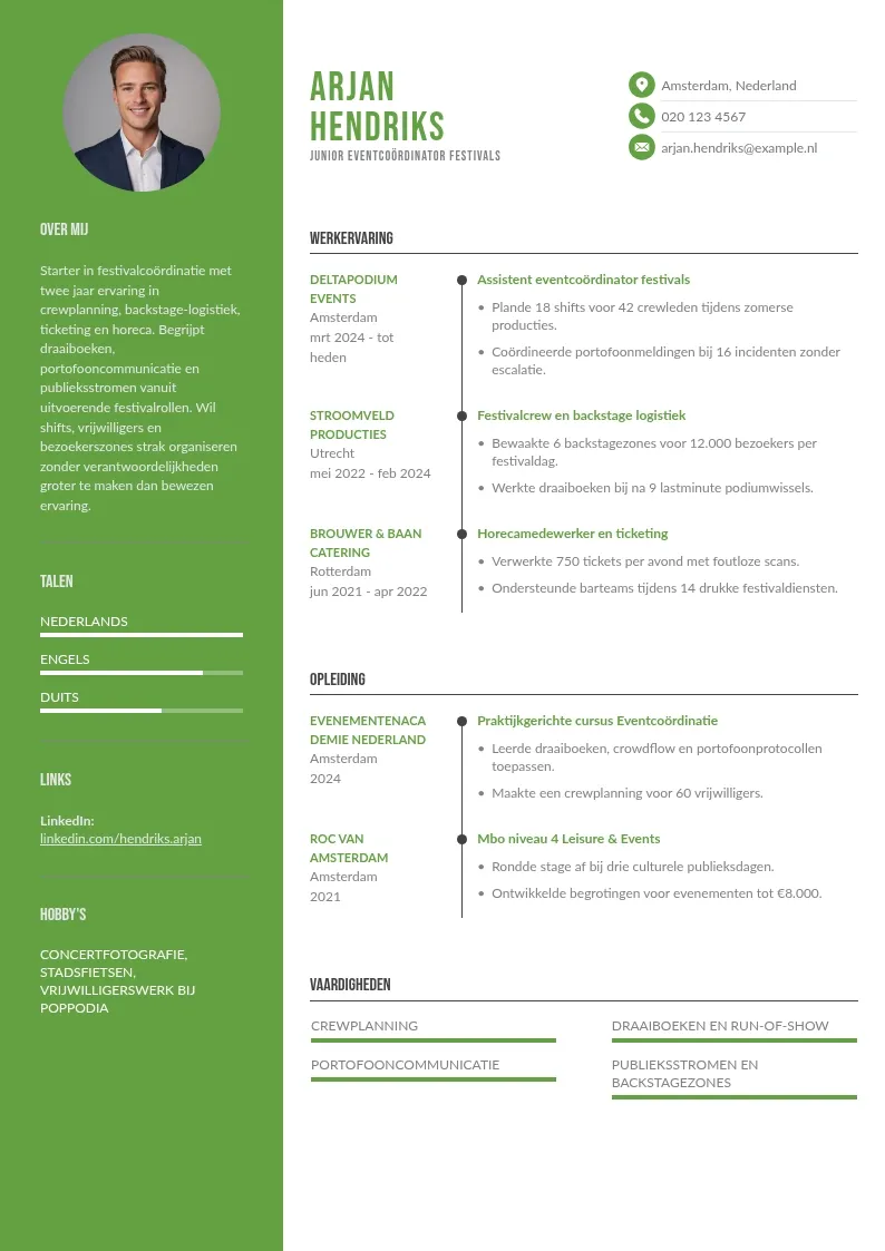 Festivalcrew naar coördinatie cv voorbeeld