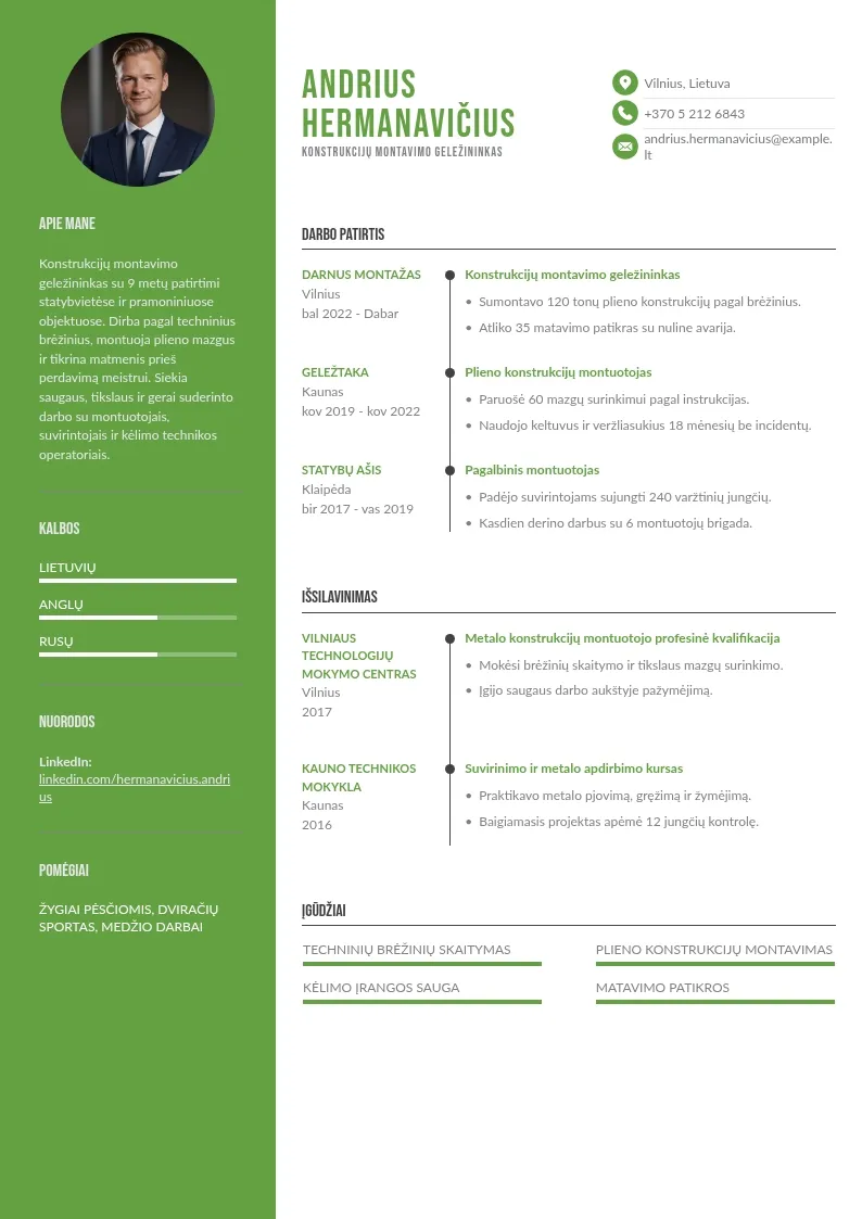 Konstrukcijų montavimo CV