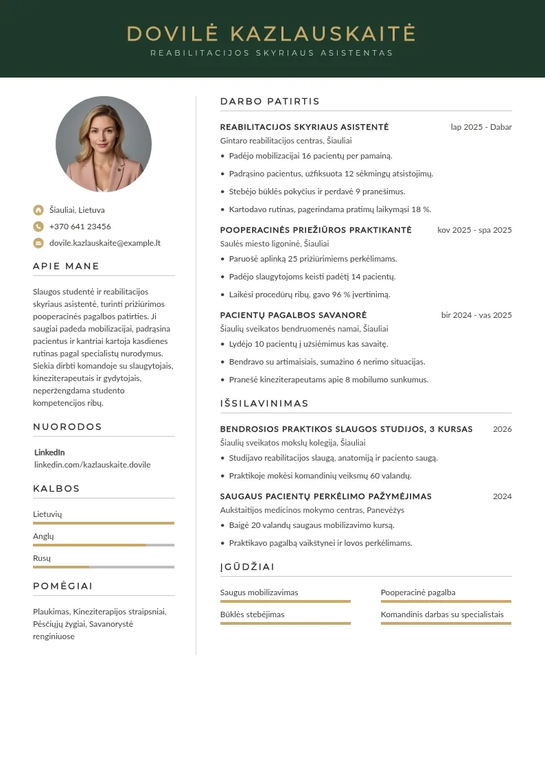 Reabilitacijos skyriaus CV