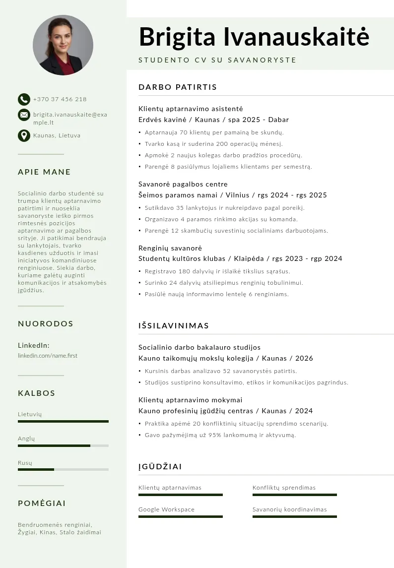 Studento CV su savanoryste