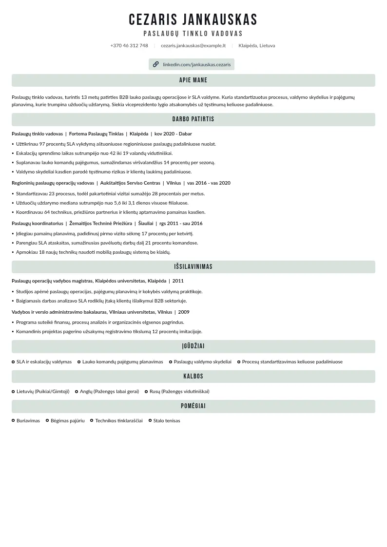 Paslaugų tinklo CV