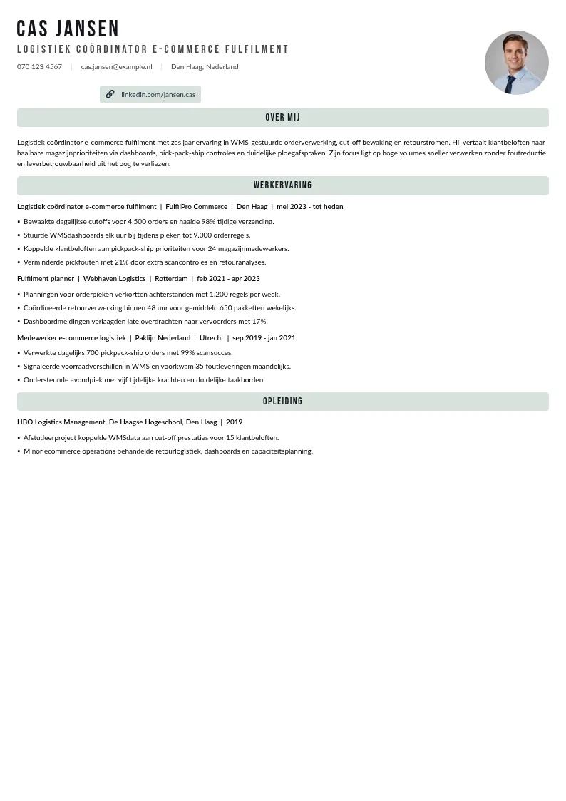 Cv-voorbeeld e-commerce fulfilment