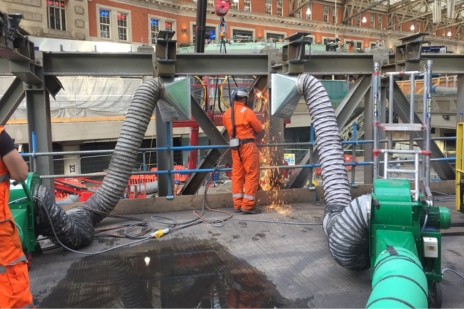 Fume extraction during cutting works at Waterloo