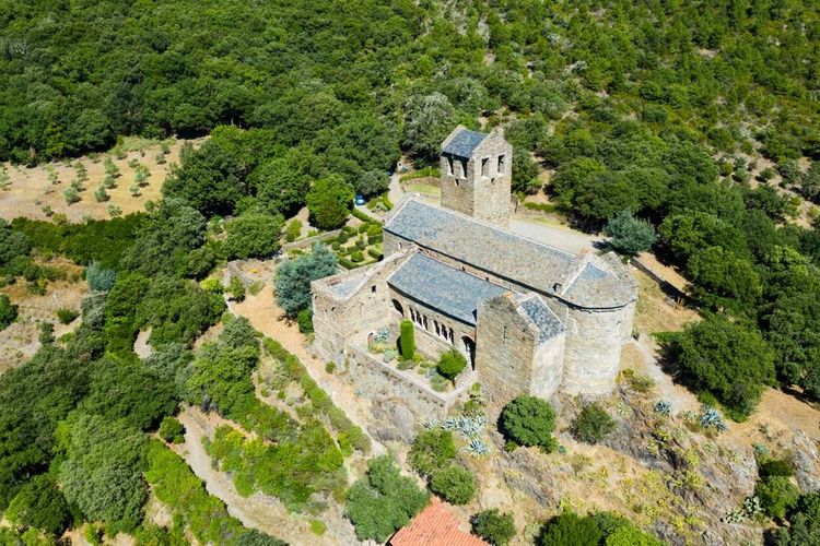 Picturesque,Aerial,View,Of,Serrabone,Priory,On,Hill,In,Green