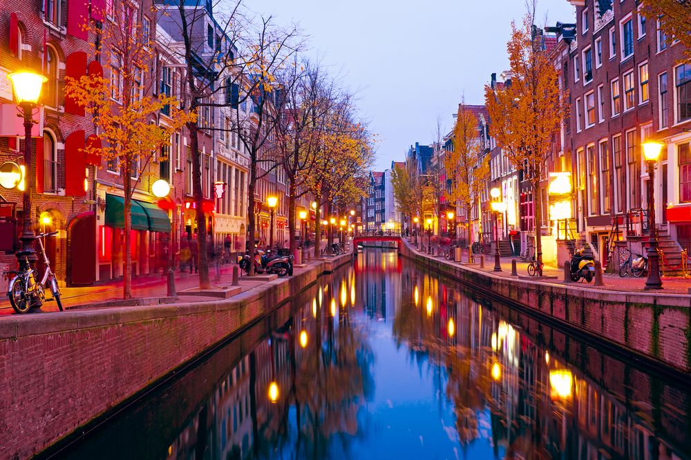 Red,Light,District,In,Amsterdam,The,Netherlands,At,Night