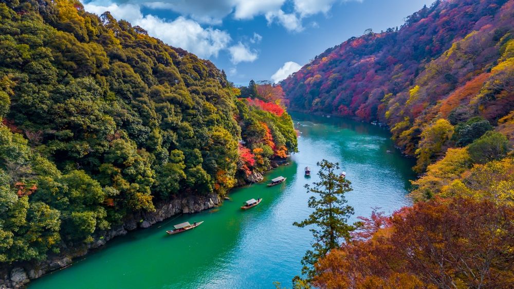 Arashiyama,In,Autumn,Season,Along,The,River,In,Kyoto,,Japan,