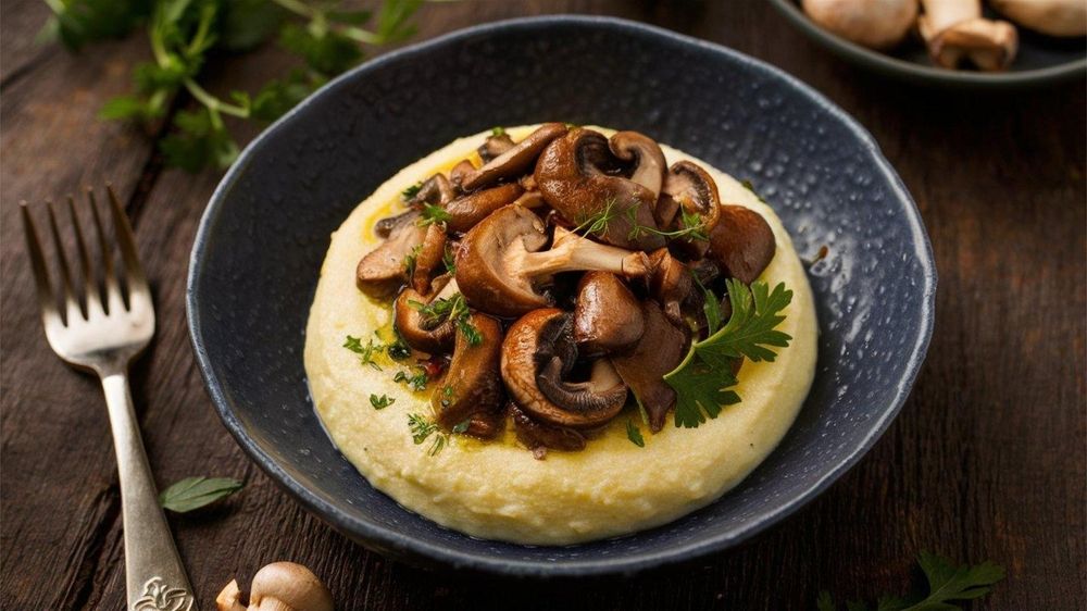Polenta,Con,Funghi, ,Polenta,With,Mushrooms:,Creamy,Polenta,Topped